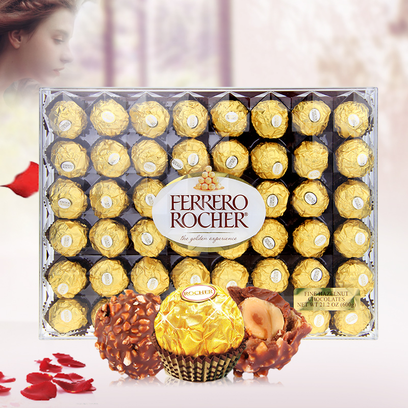 原装进口Ferrero费列罗巧克力48粒榛果威化夹心巧克力水晶礼盒装