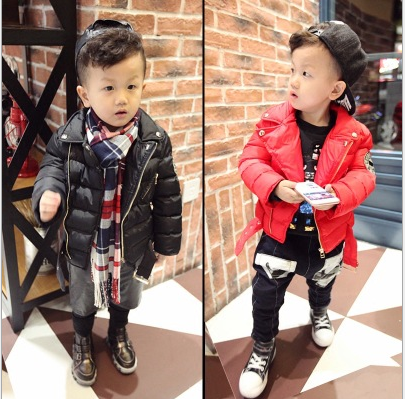 儿童上衣 2015冬季新款中小童韩版时尚纯色加棉外套 男童百搭外衣