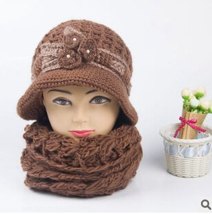 中老年人帽子 妈妈帽 女秋冬季围巾 套装针织帽 双层加厚保暖送礼