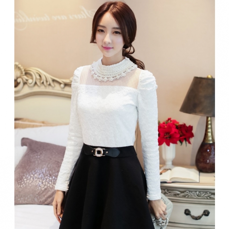 2015韩版新款气质蕾丝拼接呢料长袖连衣裙公主裙超级小可爱两件套