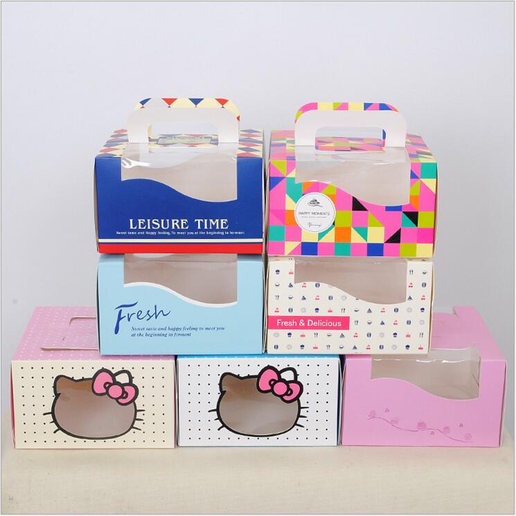 4寸简约蛋糕盒 手提开窗西点盒包装盒 手提式食品包装盒 送内托