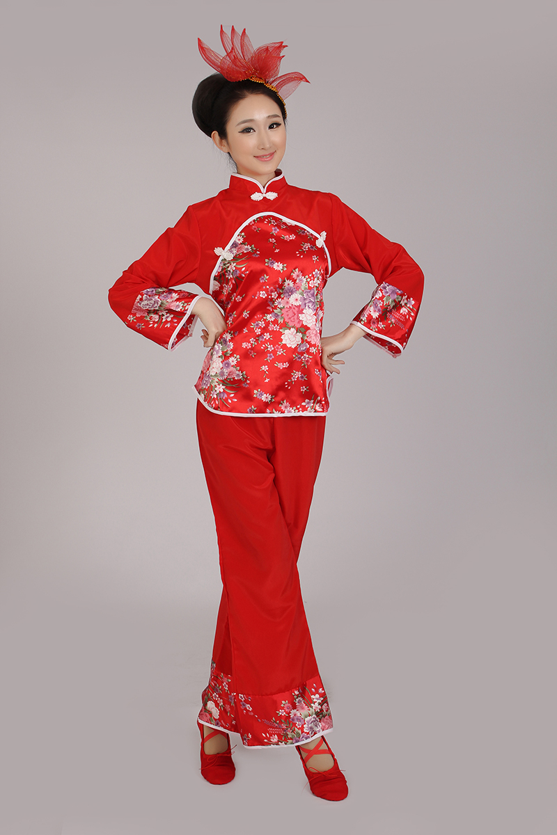 特价民族秧歌服演出服女装新款腰鼓服2015扇子舞蹈服表演服装