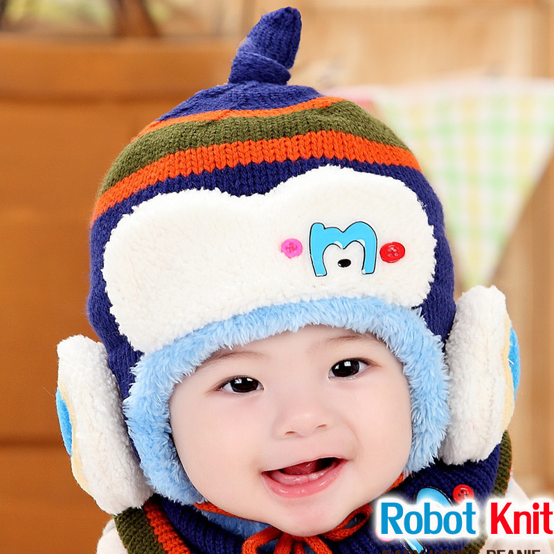 2015冬季新款韩版超萌可爱M字母护耳针织儿童帽子宝宝帽子