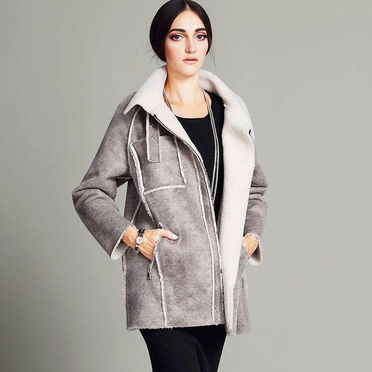 2015冬装新款女装鹿皮绒羊羔毛外套宽松女加厚加绒毛呢外套呢大衣