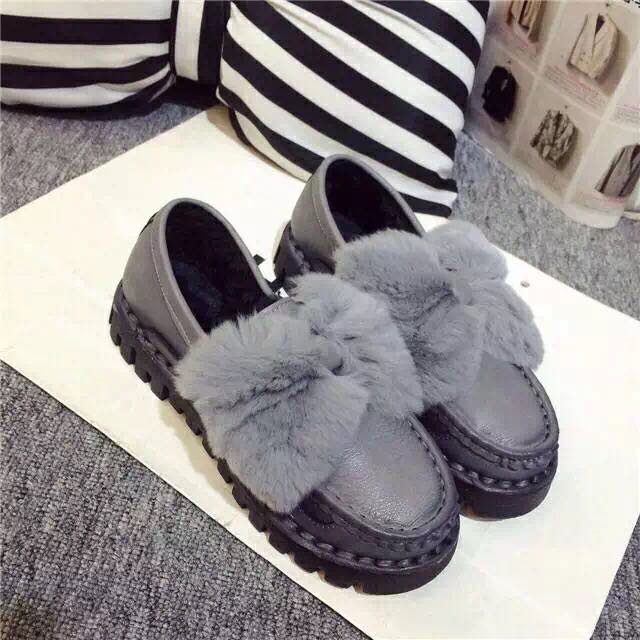 2015年冬季新款毛毛系列韩版时尚女鞋黑灰两色成型底冬天带毛暖鞋