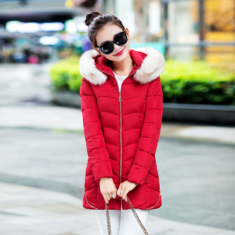 2015冬季新款韩版羽绒棉服女中长款修身保暖超大毛领气质棉袄女