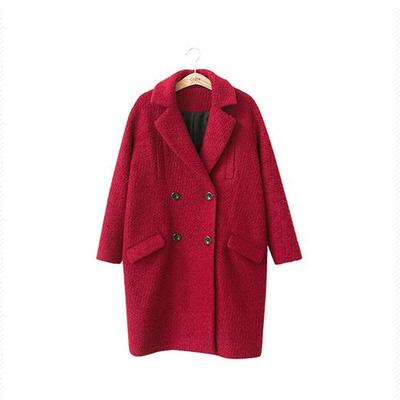 叙旧W3132/红日/红色羊毛毛呢外套双排扣简约呢大衣女中长款/限量折扣优惠信息