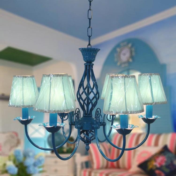 地中海吊灯客厅灯具卧室餐厅创意个性简约铁艺灯蓝色儿童灯6头