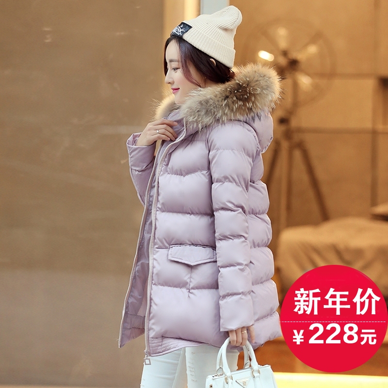 2015冬装新款韩版加厚棉服女时尚修身大毛领连帽中长款棉衣女学生