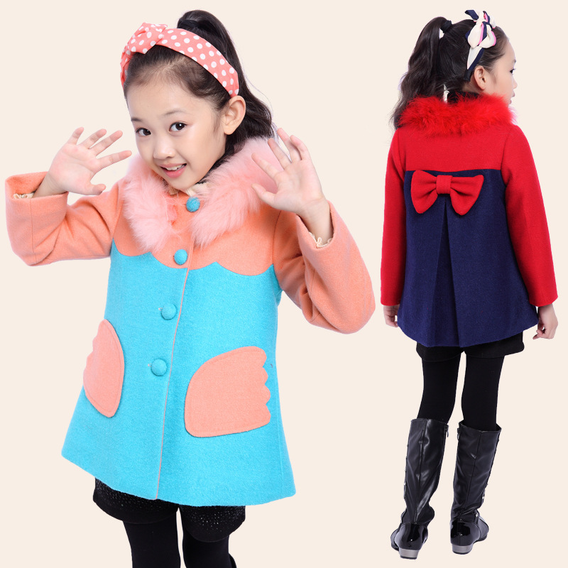 特价2015童装秋冬新款女童羊毛呢子大衣韩版带毛领中大童儿童外套