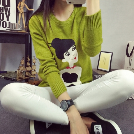 2015新款打底韩版上衣女孩针织衫宽松套头毛衣