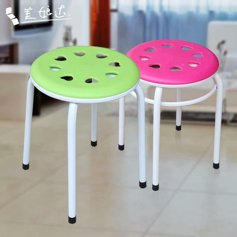美娘达 彩色塑料凳餐凳圆凳时尚糖果色创意家用简约塑料圆凳子