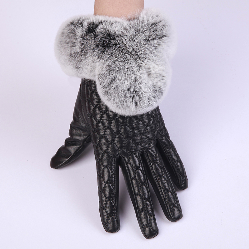 真皮手套女士秋冬季全触屏羊皮手套可爱兔毛加绒保暖手套骑车手套折扣优惠信息