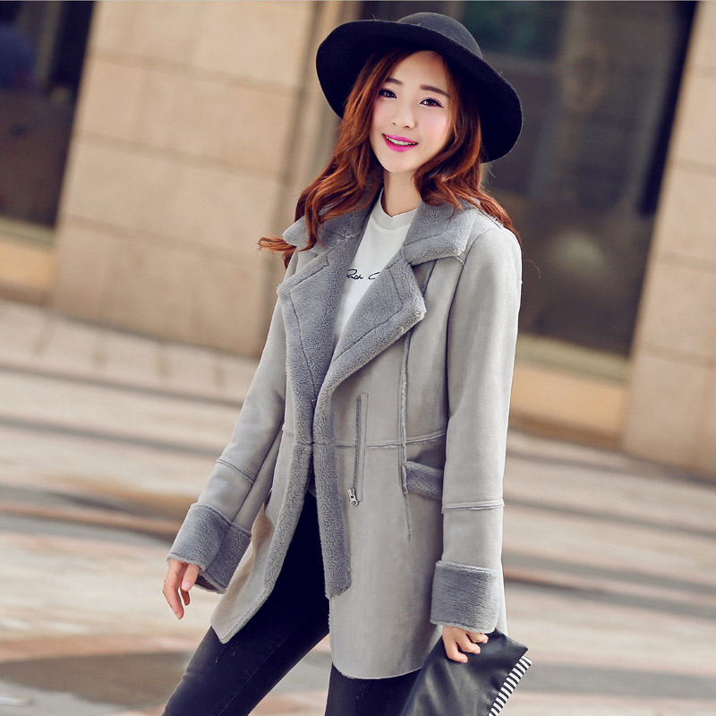 冬装新款韩版鹿皮绒外套女中长款加厚羊毛绒大衣修身显瘦保暖衣服