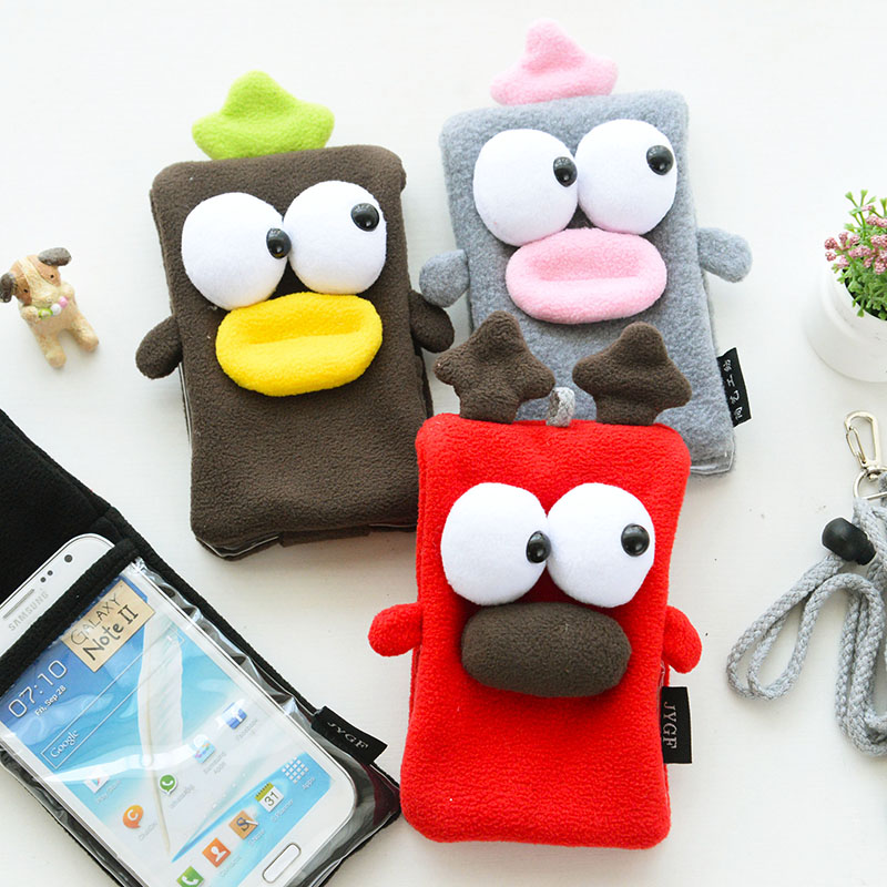 安安家 韩国可爱卡通毛绒手机袋 便携可挂脖手机保护套 手机包