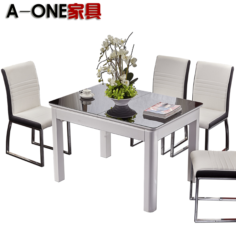饭桌餐桌椅钢化玻璃餐桌折叠现代简约小户型伸缩餐桌椅组合6人4人