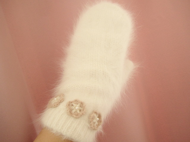 订制纯兔毛针织双层保暖女士白色手套冬季加厚滑雪毛毛手套折扣优惠信息