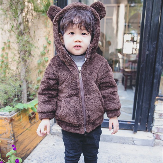 男童冬季棉衣外套 0-1-2-3-4岁宝宝毛绒连帽外套婴幼儿童夹棉上衣