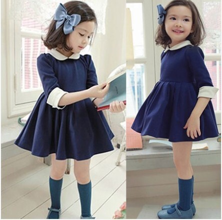2014韩版新品女童娃娃领中袖蓬蓬裙儿童翻领公主连衣裙子