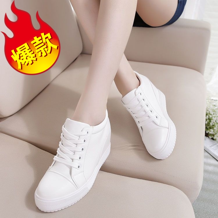 2015秋季白色韩版隐形内增高运动休闲女鞋圆头系带超高跟女士单鞋