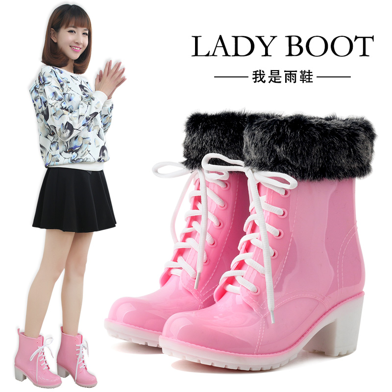 新款白色中筒韩版甜美短筒加绒保暖马丁靴雨鞋防滑女装水鞋水靴