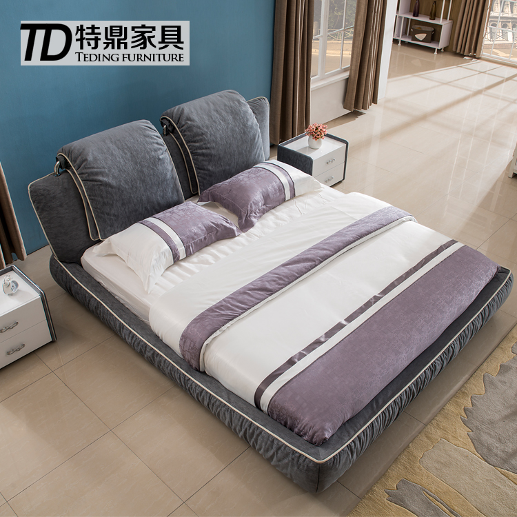 简约现代布艺床 1.8-2米软体床新款婚床 双人小户型布艺床 可拆洗