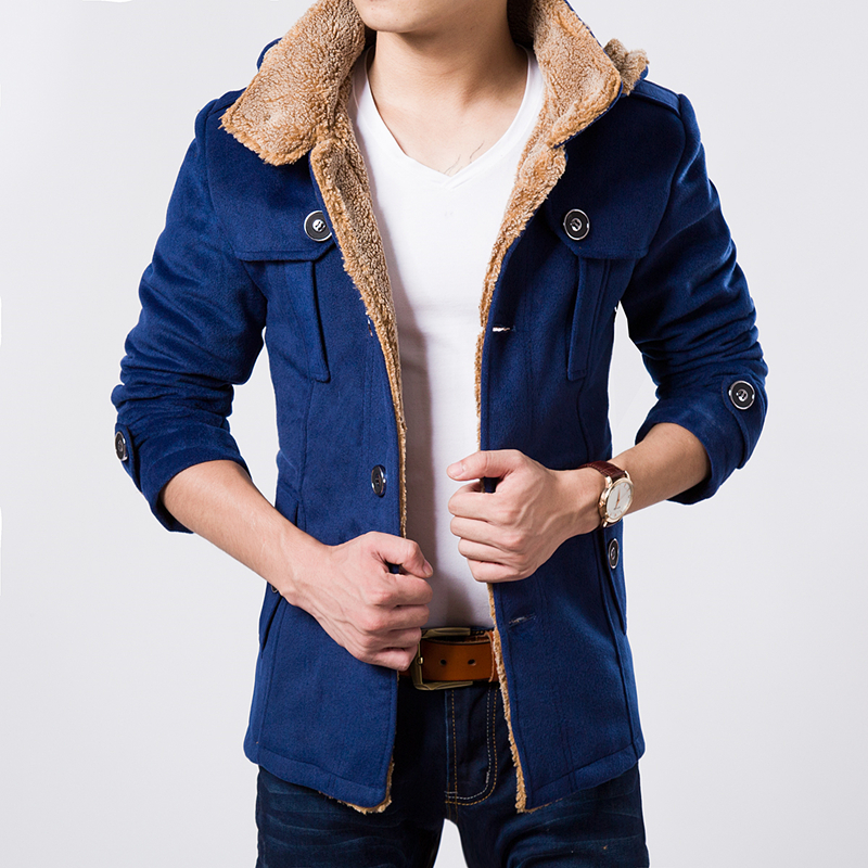 新款时尚流行男士加厚加棉风衣 冬季韩版修身中长款羊绒大衣外套折扣优惠信息