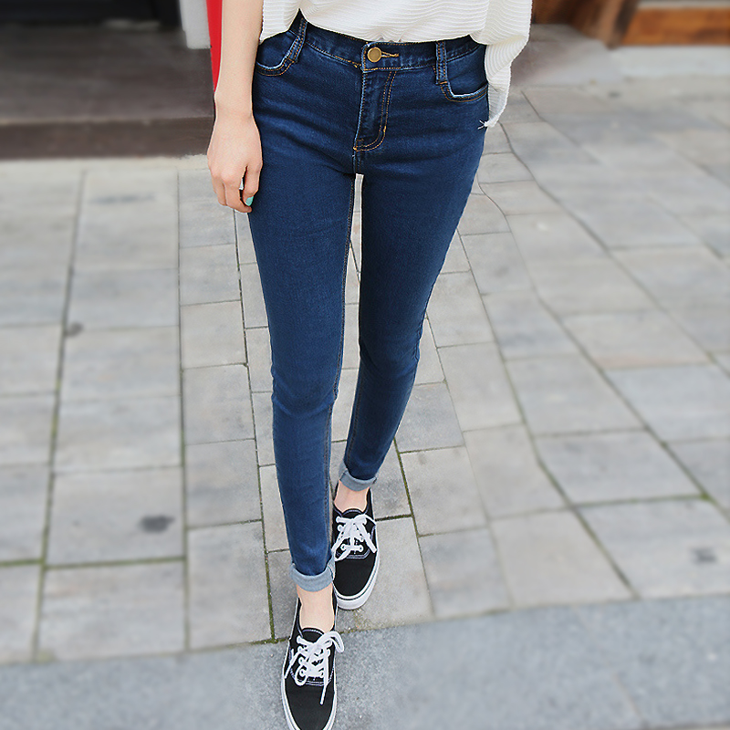 2016春季韩版牛仔裤女士黑色弹力修身显瘦大码小脚铅笔长裤子靴裤