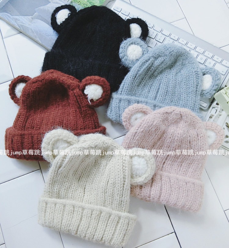 2016秋韩国婴幼儿宝宝卡通耳朵毛线帽子儿童保暖套头帽