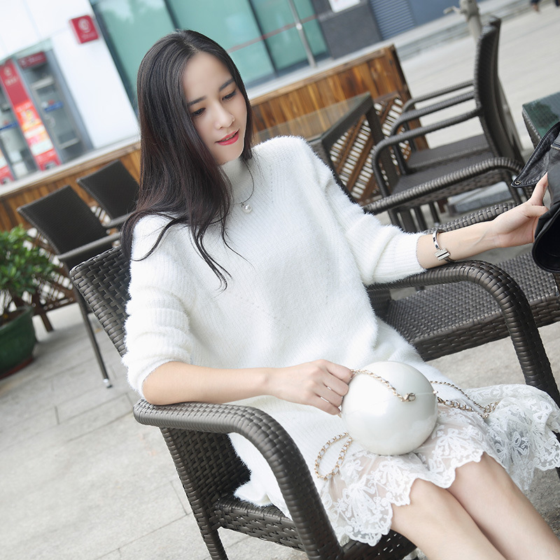 韩版2016秋季新款女装中长款套头兔毛毛衣两件套针织蕾丝连衣裙潮折扣优惠信息