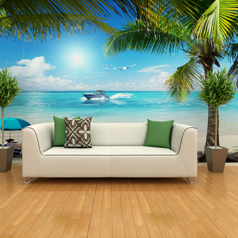 大型海景3d壁画 沙滩海景东南亚风景墙纸 客厅电视电视背景墙壁纸