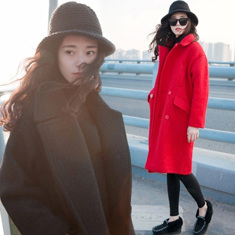 韩国东大门2015代购女装新款中长款呢子大衣茧型加厚毛呢女外套潮