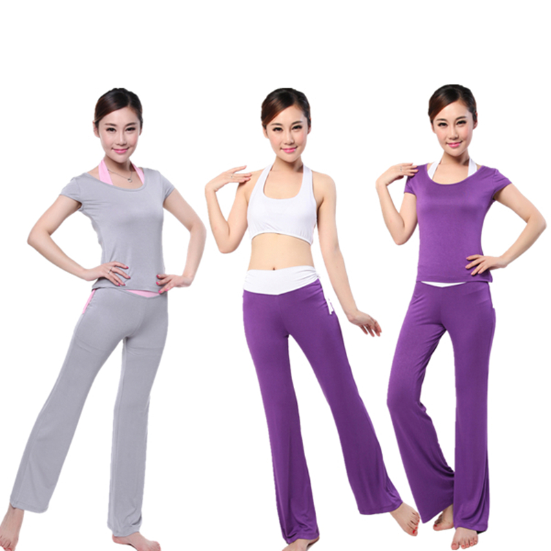 2015春夏瑜伽服套装三件套 莫代尔挂脖短袖特价促销健身服女