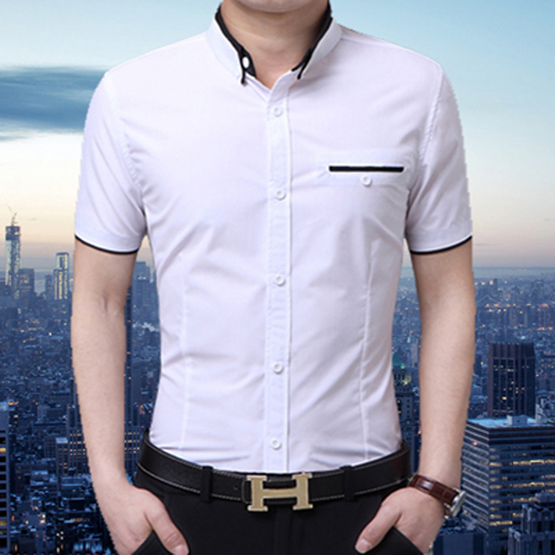 夏季新款男士短袖衬衫韩版纯色修身男装半袖休闲商务职业免烫衬衣