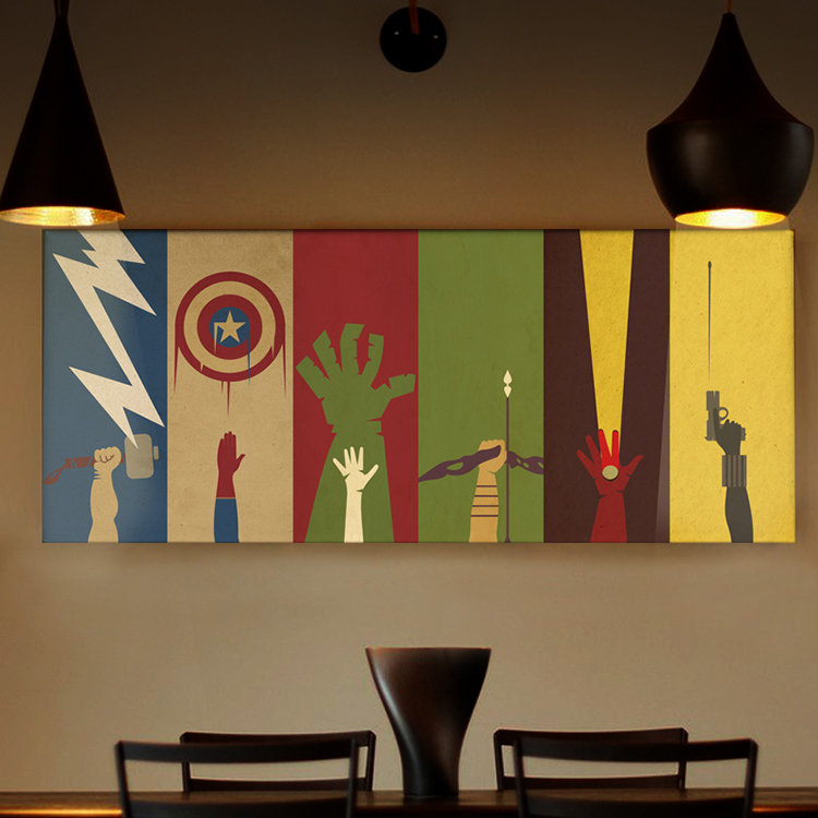 复仇者联盟 创意简约英雄超人卡通动漫装饰画无框客厅儿童房挂画