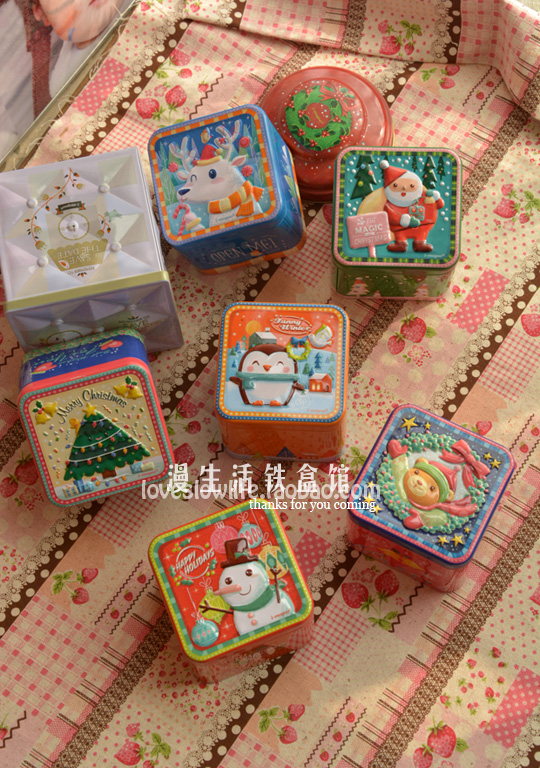 立体浮雕圣诞铁盒 方形小收纳盒 礼物盒 饼干盒 喜糖盒 糖果盒