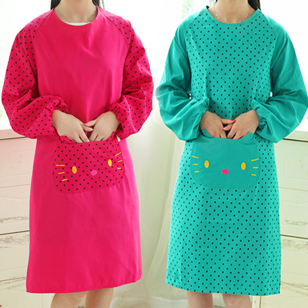 韩版时尚可爱长袖围裙成人厨房护衣反穿衣做饭防水防油工作服罩衣折扣优惠信息