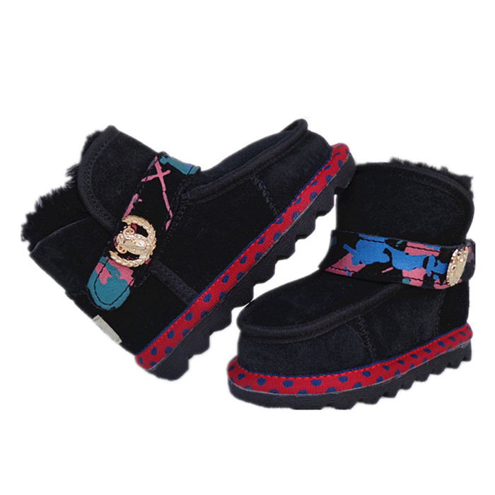 2016冬季儿童雪地靴男童女童马丁靴子平底防滑羊皮毛一体宝宝短靴