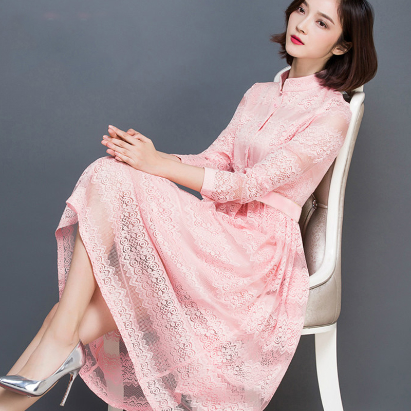 秋装女装2016新款气质韩版修身夏季长裙仙女春装蕾丝长袖连衣裙子折扣优惠信息