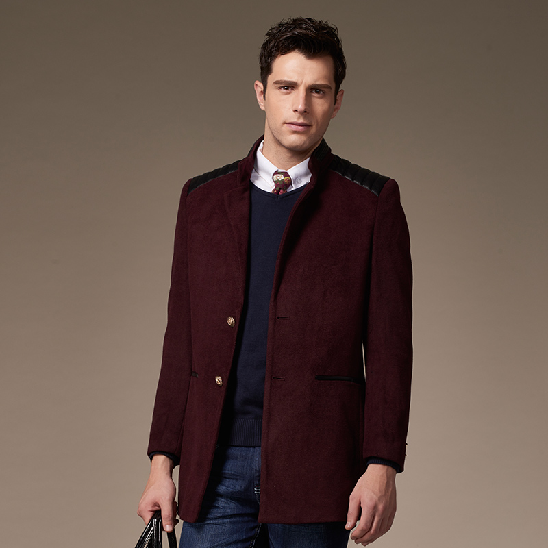 2015冬季新款男士羊毛呢大衣中长款风衣保暖商务外套时尚潮流男装