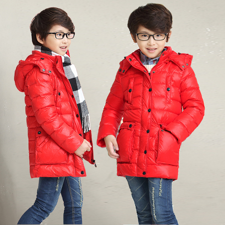 奥博雅正品童装男童2015冬季 90%白鸭绒加厚中长款儿童羽绒服外套