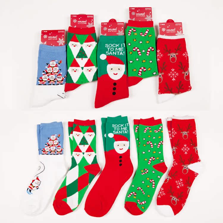 圣诞必备 可爱卡通雪人圣诞袜子雪花麋鹿纯棉情侣男女中长筒袜子