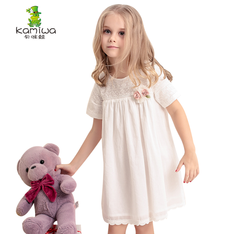卡咪蛙2015夏装女童连衣裙夏高腰娃娃装纯色儿童裙子新款童装正品