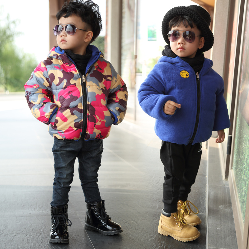 中小童装男童外套2015冬装新款迷彩上衣儿童加厚衣服韩版大童外衣