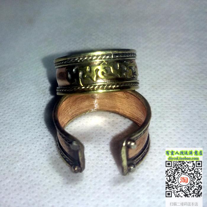 西藏饰品尼泊尔纯手工铜制六字真言窄戒指指环