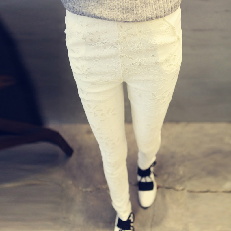 2015春秋装新款黑色蕾丝外穿长裤铅笔裤打底裤薄女裤子白色小脚裤折扣优惠信息