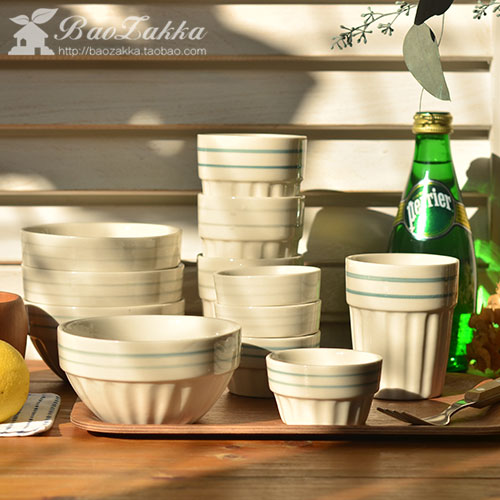 特惠！杂货日本百元杂货清新复古罗马柱纹瓷碗 茶杯 舒芙蕾布丁碗