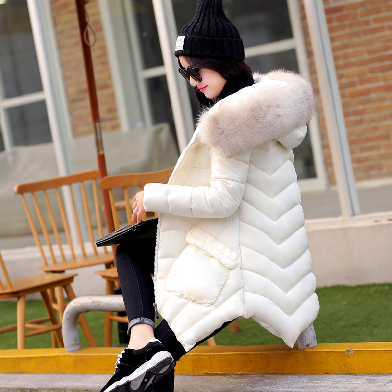 2015棉衣女冬外套大毛领连帽中长款韩版修身显瘦A字加厚保暖纯色