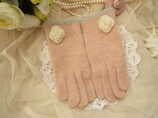 兔羊毛分指手套女士开车手套冬季保暖御凉五指钩花手套