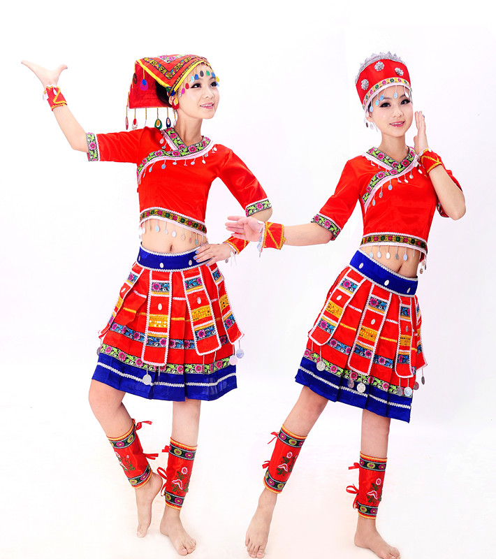 2014新款土家族苗族女短款云南少数民族彝族舞蹈演出表演服装